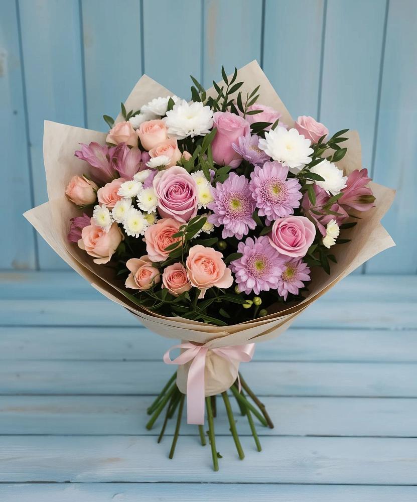 Букет цветов из: Хризантемы, Розы и Альстромерии в Амазаре