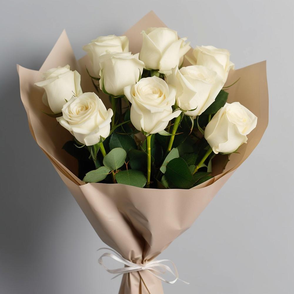 Букет 9 Белых роз Эдлесс Лав в Амазаре