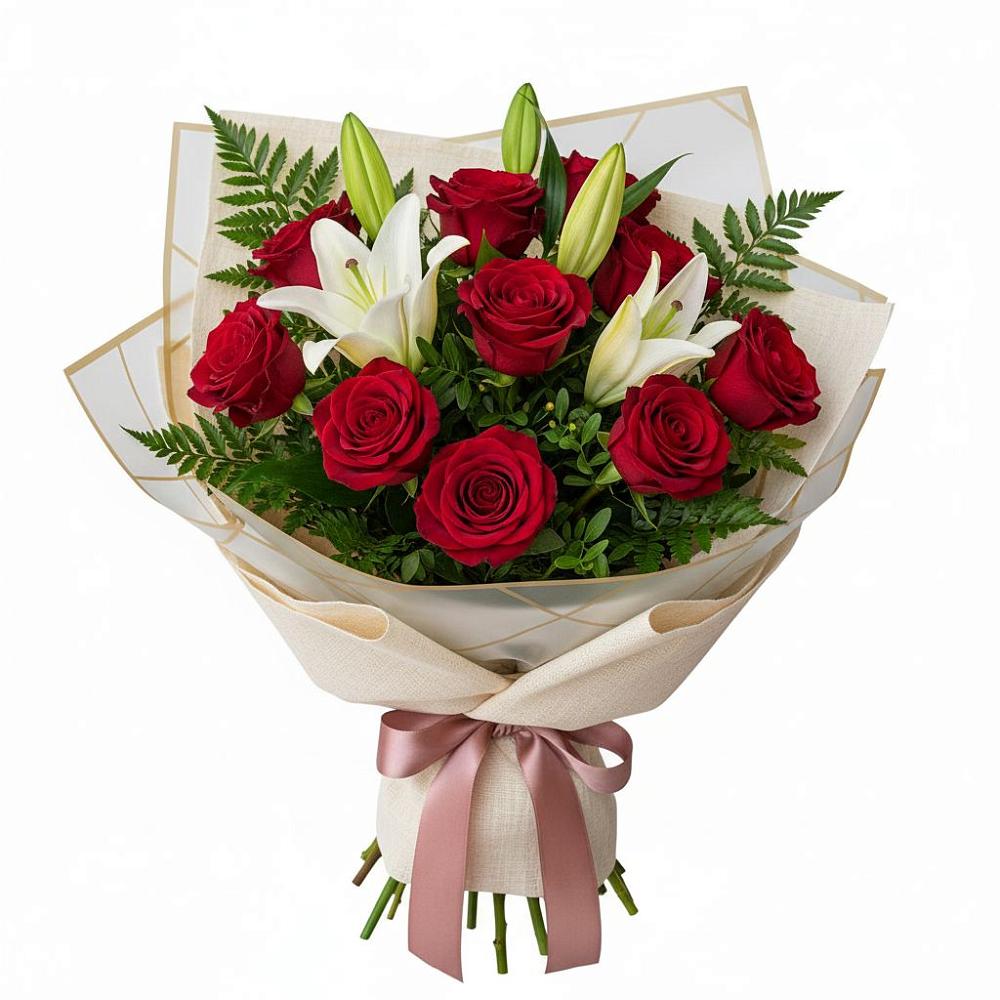 Букет цветов из: Лилии и Розы в Амазаре