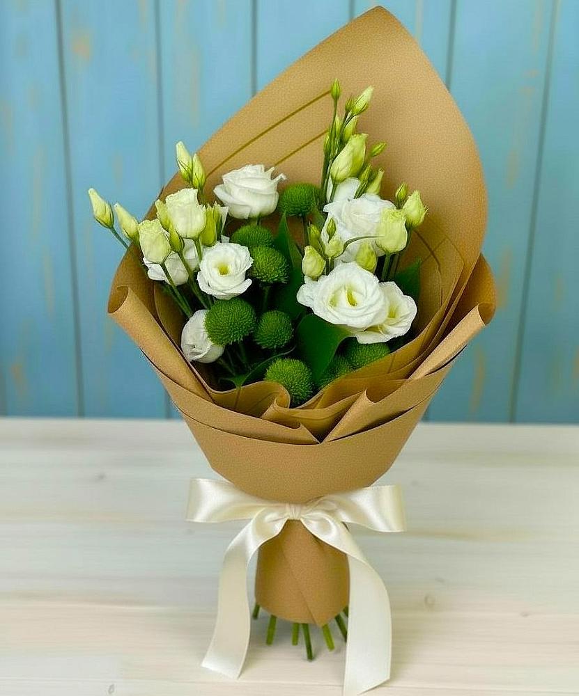 Букет цветов из: Хризантемы и Лизиантусы в Амазаре