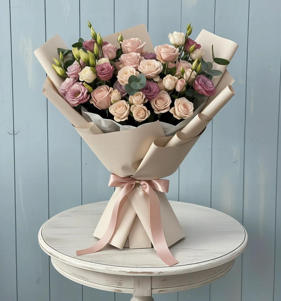 Букет цветов из: Розы и Лизиантусы в Амазаре