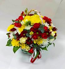 Цветочная композиция из Хризантемы и Розы в корзине в Амазаре