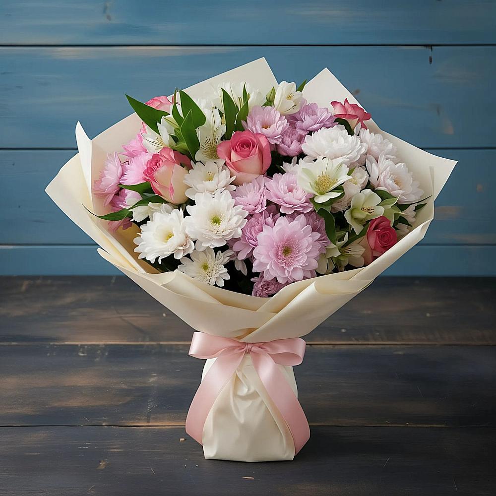 Букет цветов из: Хризантемы, Альстромерии и Розы в Амазаре